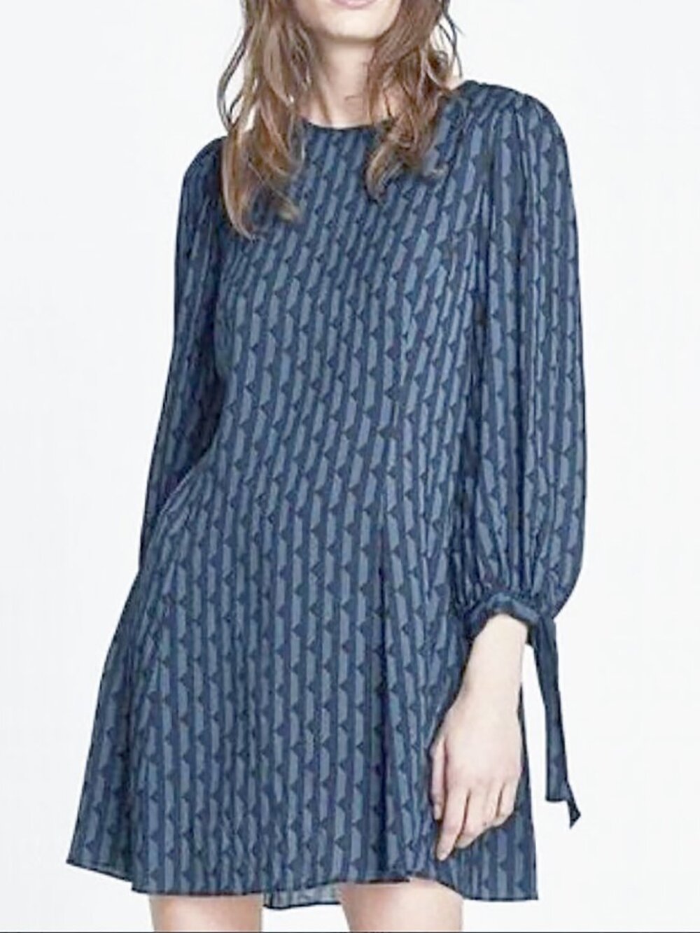 ZARA Geometric Print Mini Dress – Blue/Navy – Size M – NWOT